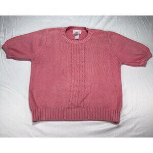 Vintage Lands End Womens Pink Drifter Crewneck Sweater Size Medium Cotton Knit